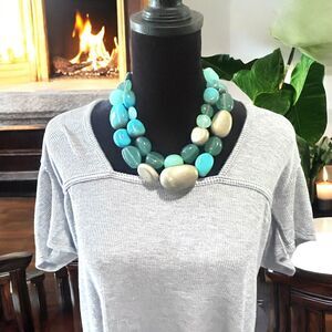 Vintage Jones New York Blue Gray Beaded Layered Necklace 16” Extends To 20”